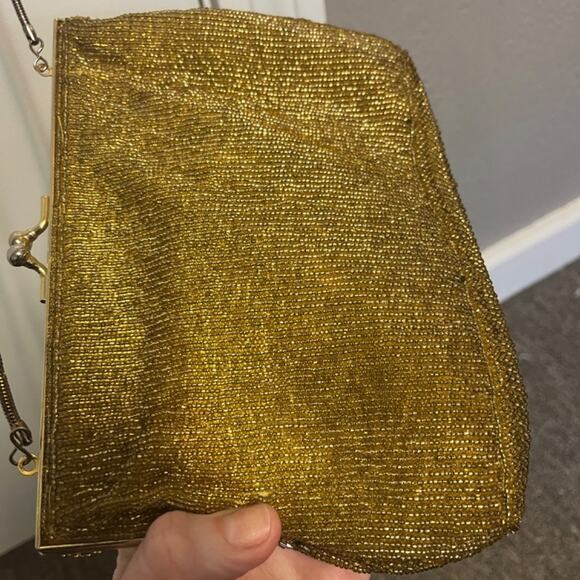 Vintage 1980s GOLD Geometric Beaded Luxury Designer Evening Bag Pristine 1 - Picture 10 of 12